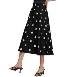 Midi Skirt for Womens Summer Linen Elastic High Waist Solid Vintage Ruffle A Line Casual Skirts with Pockets Walmart