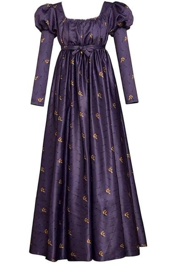 Women Vintage Regency Dress Floral Embroidery High Waistline Renaissance Gown Long Dress