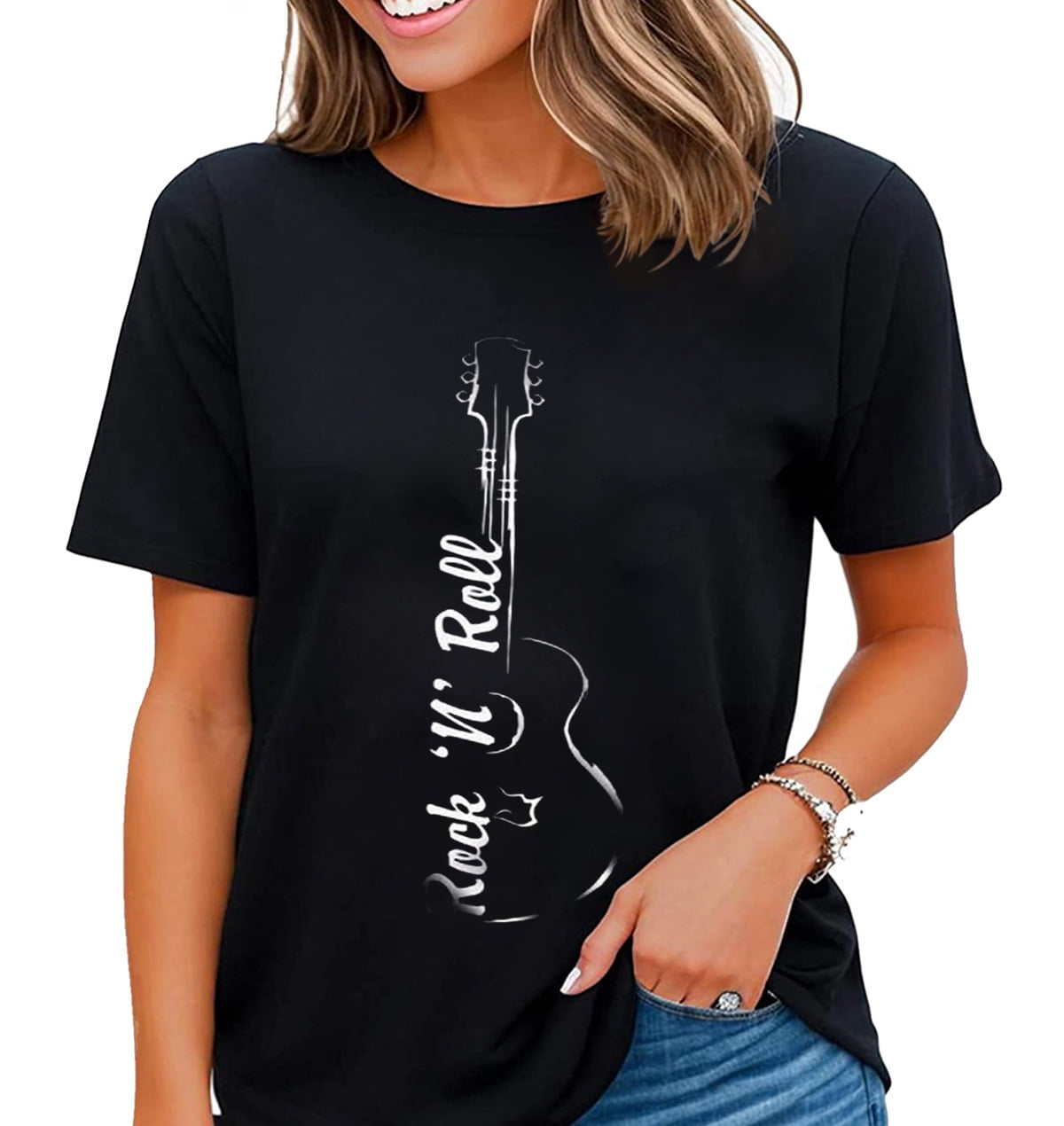 Women Vintage Rock Band Tshirts Retro Graphic Country Music Short Sleeve Tops Black Medium