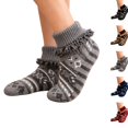 thumbnail image 1 of Women Vintage Ruffle Cuff Knit Crew Socks, Soft Cozy Warm Thermal House Socks, Retro Pattern Casual Socks for Fall Winter Daily Wear Gray S, 1 of 5