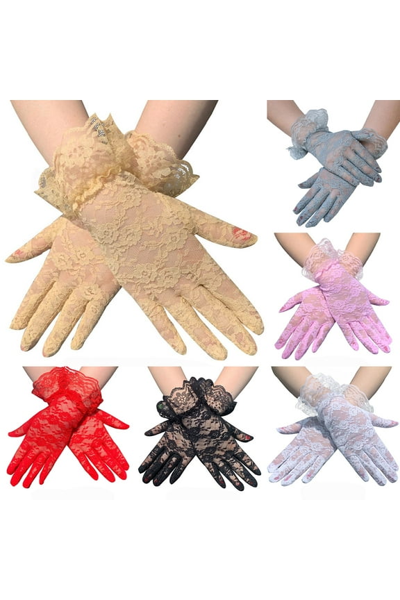 Women Vintage Short Lace Gloves Tea Party Wrist Floral Gloves for Dinner Fancy Gloves,Light yellow