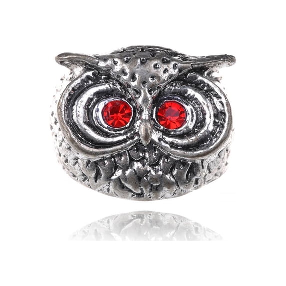 Women Vintage Silvery Red Ruby Eyed Owl Custom Fashion Sized Ring