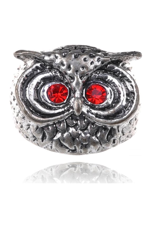 Women Vintage Silvery Red Ruby Eyed Owl Custom Fashion Sized Ring