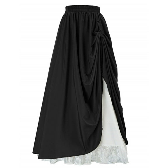 Women Vintage Skirts Pleated Long Skirt Double Layer Dress Elegant Elastic High Waisted Dresses