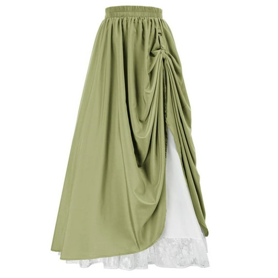 Women Vintage Skirts Pleated Long Skirt Double Layer Dress Elegant Elastic High Waisted Dresses