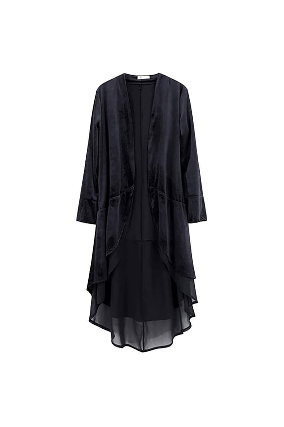 Women Vintage Slim Retro Halloween&Christmas Ruffled Asymmetric Long Velvet Blazers Coat Casual Jackets