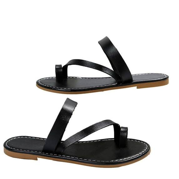 Women Vintage Strap Toe Ring Sandals Summer Flats Comfort Lightweight Flip Flops Clip Slip on Slides Beach Sandal Black Women Sandal