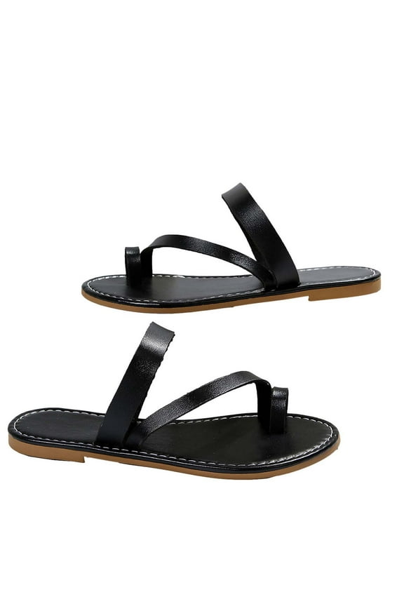 Women Vintage Strap Toe Ring Sandals Summer Flats Comfort Lightweight Flip Flops Clip Slip on Slides Beach Sandal Black Women Sandal