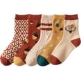 thumbnail image 1 of Women Vintage Striped Wool Socks, Fall Winter Warm Hiking Crew Knit Soft Socks 5 Pairs, 1 of 5