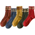 thumbnail image 1 of Women Vintage Striped Wool Socks, Fall Winter Warm Hiking Crew Knit Soft Socks 5 Pairs, 1 of 7