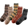 thumbnail image 1 of Women Vintage Striped Wool Socks, Fall Winter Warm Hiking Crew Knit Soft Socks 5 Pairs, 1 of 7