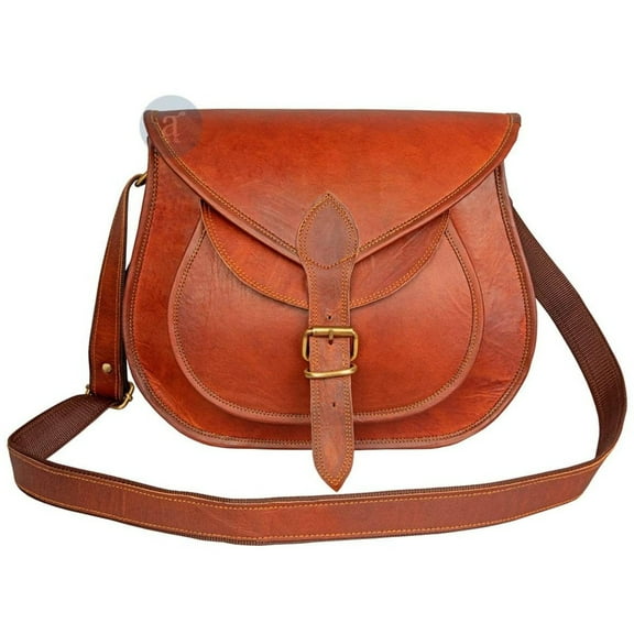Women Vintage Style Genuine Brown Leather Cross Body Shoulder Bag Handmade Purse