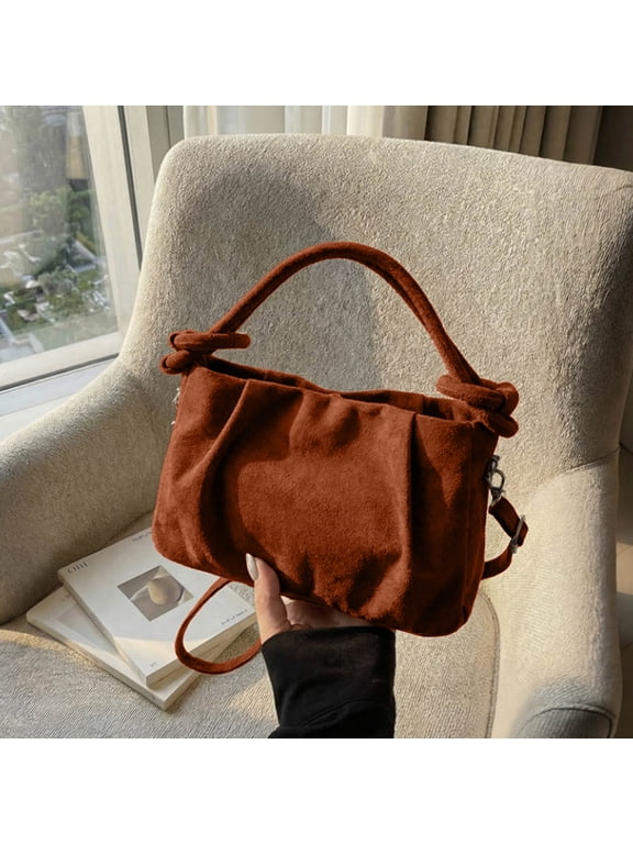 Women Vintage Suede Handbag Small Tote Bag Drawstring Bucket Bag Faux Suede Crossbody Bag Everyday Shoulder Bag Winter Purse