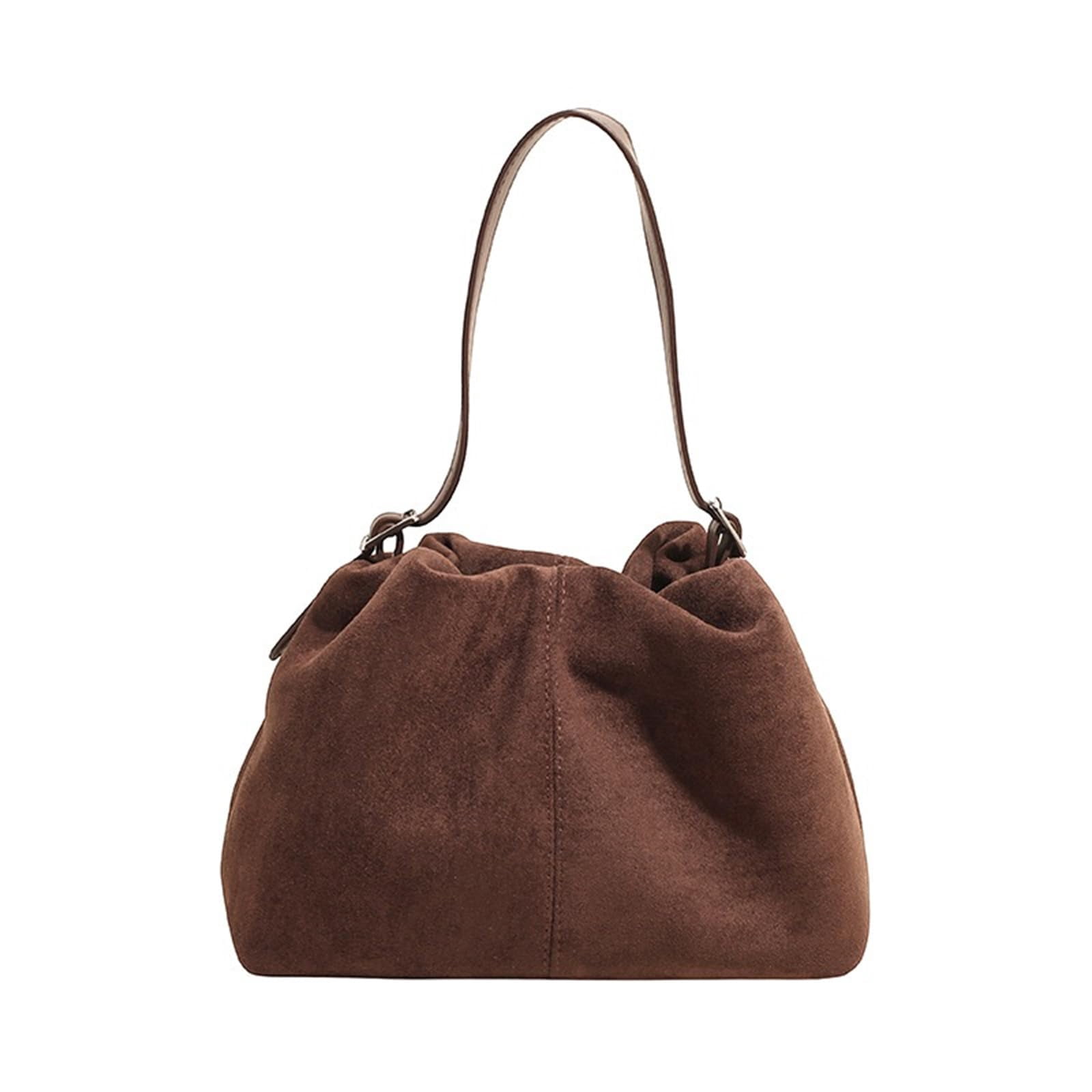 Women Vintage Suede Handbag Small Tote Bag Drawstring Bucket Bag Faux ...