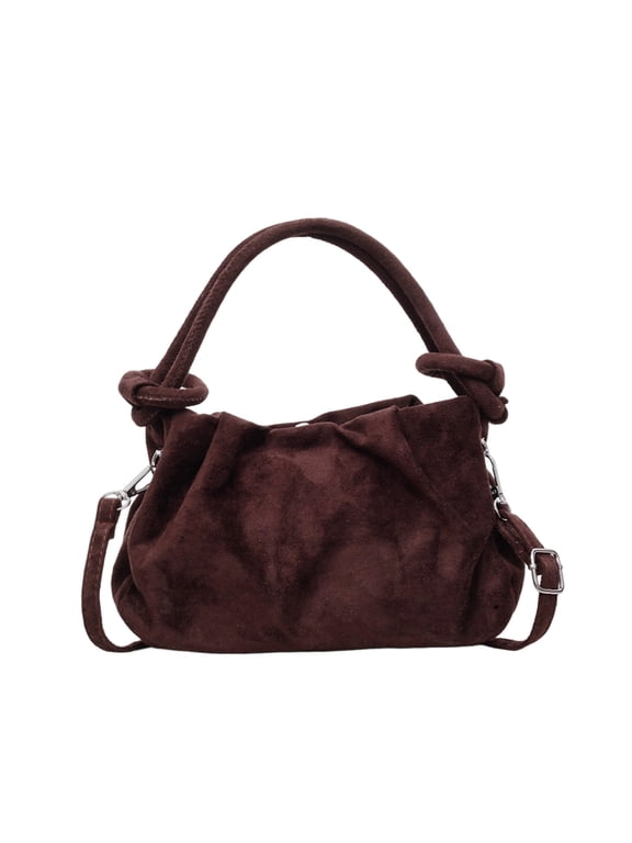 Women Vintage Suede Handbag Tote Bag Drawstring Bucket Bag Faux Suede Crossbody Bag Everyday Shoulder Bag Winter Purse (Coffee)