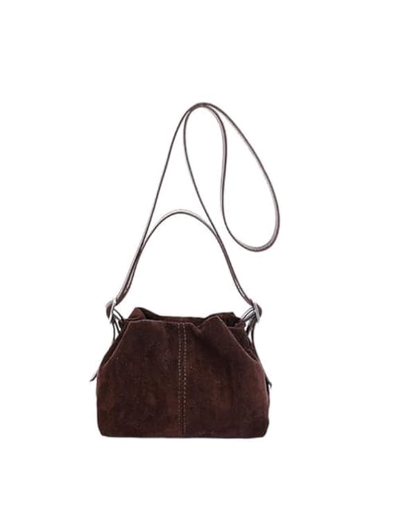 Women Vintage Suede Handbags Tote Handbag Drawstring Bucket Bag Slouchy Crossbody Shoulder Bag Satchel Everyday Purse (brown)