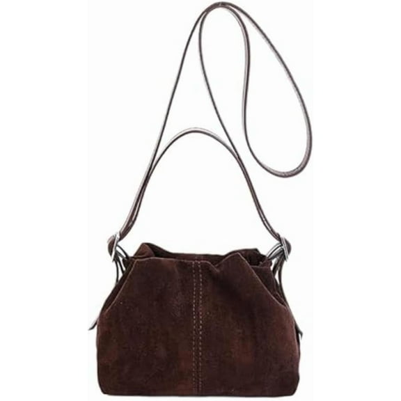 Women Vintage Suede Handbags Tote Handbag Drawstring Bucket Bag Slouchy Crossbody Shoulder Bag Satchel Everyday Purse