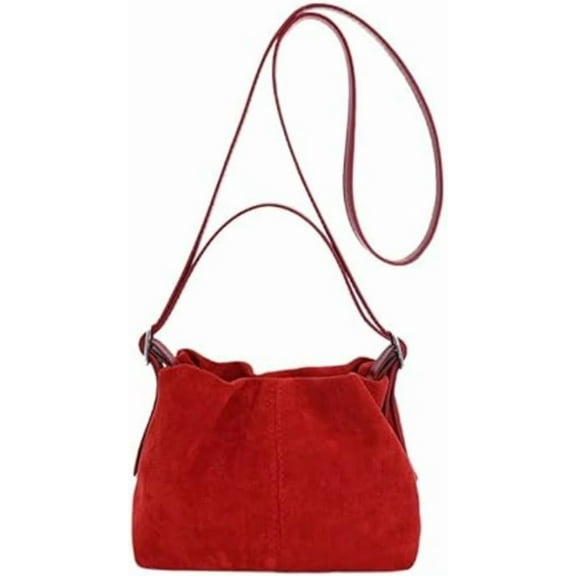 Women Vintage Suede Handbags Tote Handbag Drawstring Bucket Bag Slouchy Crossbody Shoulder Bag Satchel Everyday Purse