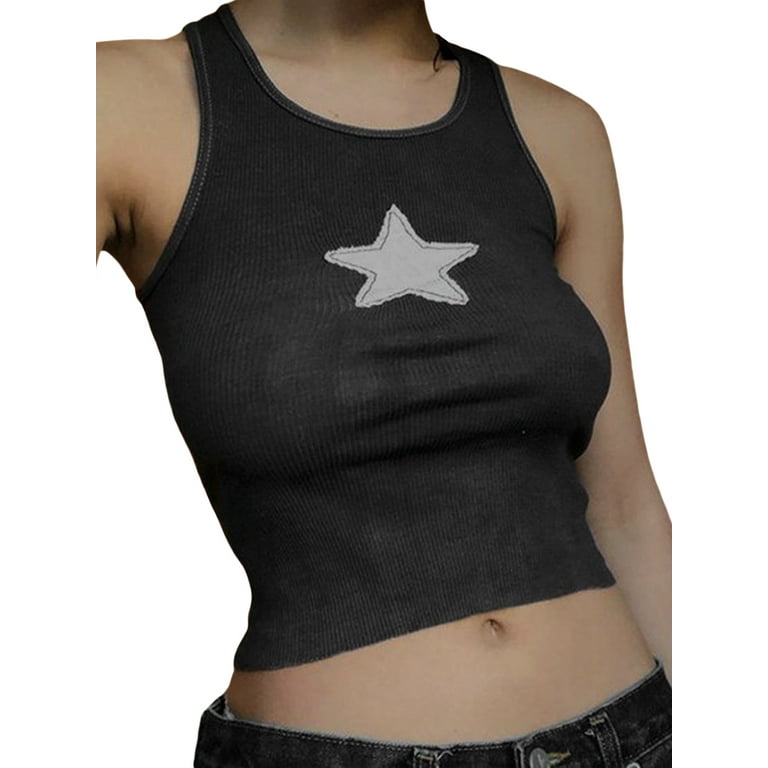 Women Vintage Summer Y2K Tank Tops Retro Star Printed Sleeveless Crop Vest  Tops Gothic Streetwear