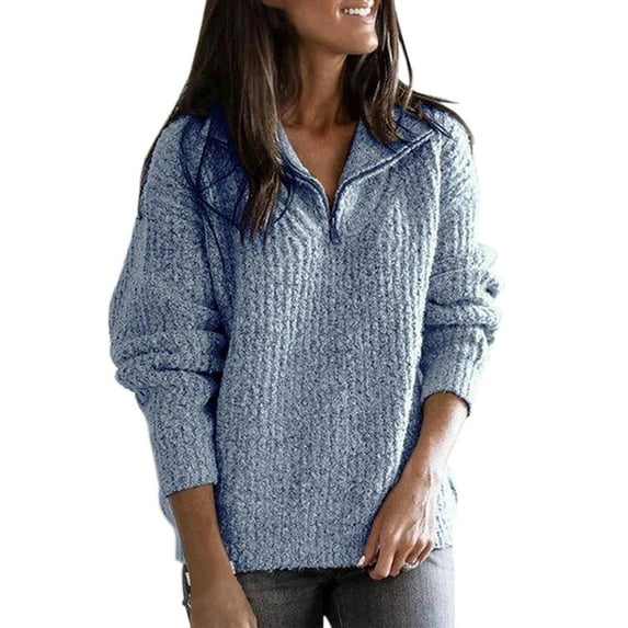 Women Vintage Sweatshirt Ladies Pullover Tops Winter Zipper Sweater Loose Casual Warm Pullover Jumper