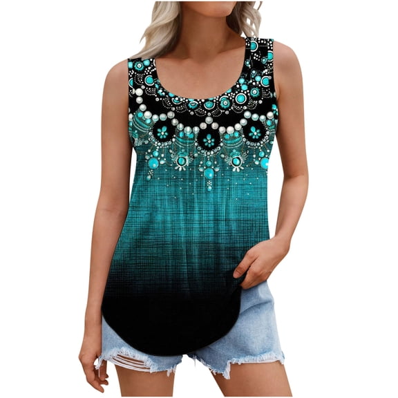 Women Vintage Tank Sleeveless Loose Tops Casual Crewneck Plus Size Blouses Trendy Clothing Summer