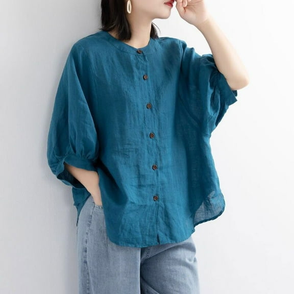 Women Vintage Three Quarter O Neck Plus Size Top T Shirt Blouse Shirt for Juniors Long Sleeves Women Petite Turtleneck Womens Tees Short Sleeve Women Shirt Loose Long Sleeve Layering T Tops Womens