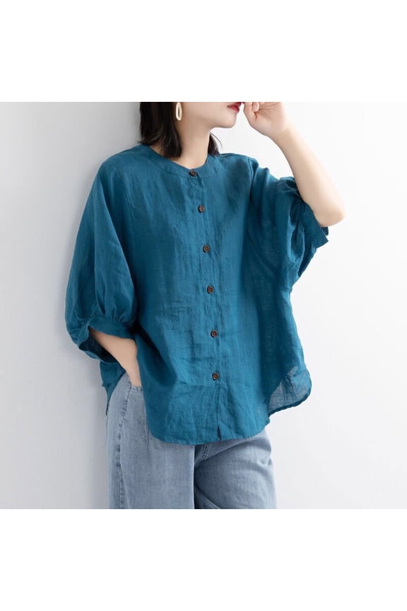 Women Vintage Three Quarter O Neck Plus Size Top T Shirt Blouse Shirt for Juniors Long Sleeves Women Petite Turtleneck Womens Tees Short Sleeve Women Shirt Loose Long Sleeve Layering T Tops Womens