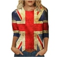 thumbnail image 1 of Women Vintage Tops 3/4 Short Sleeve Patriotic British Flag T-Shirt Britain and USA Pride T-Shirt, 1 of 5
