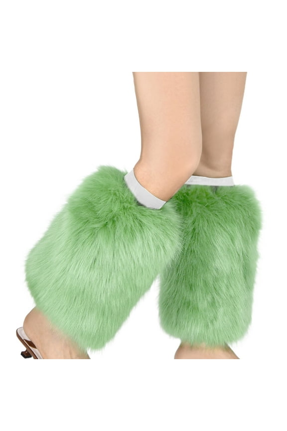 Women Vintage Vibrant Neon Furry Leg Warmers Winter Warm Fuzzy Faux Fur Boots Cuffs Sleeves Calf Length Socks Streetwear