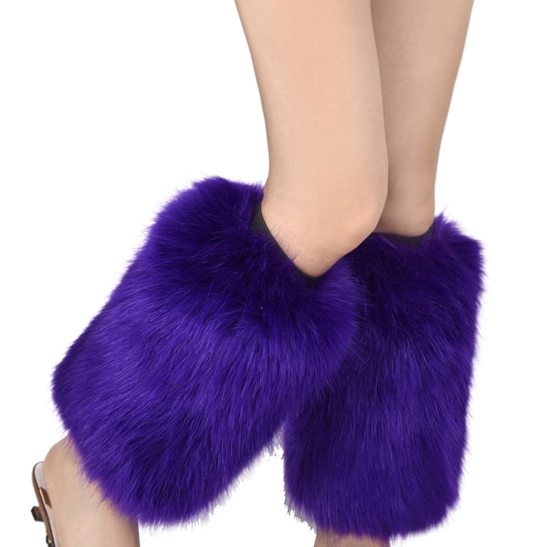 Women Vintage Vibrant Neon Furry Leg Warmers Winter Warm Fuzzy
