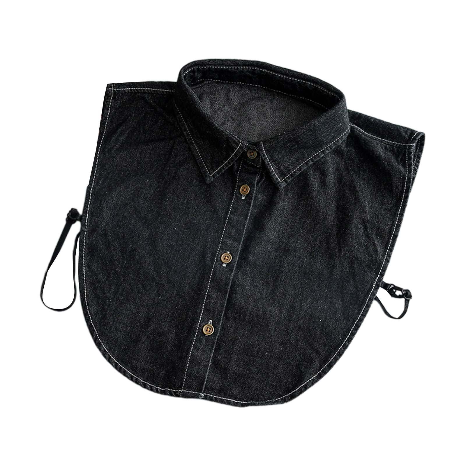 Women Vintage Washed Denim Faux Collar Detachable Dickey Button Lapel Half  Shirt - Walmart.com, image size:1600x1600