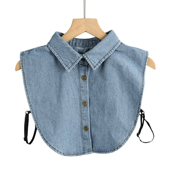 Women Vintage Washed Faux Collar Detachable Button Lapel Half