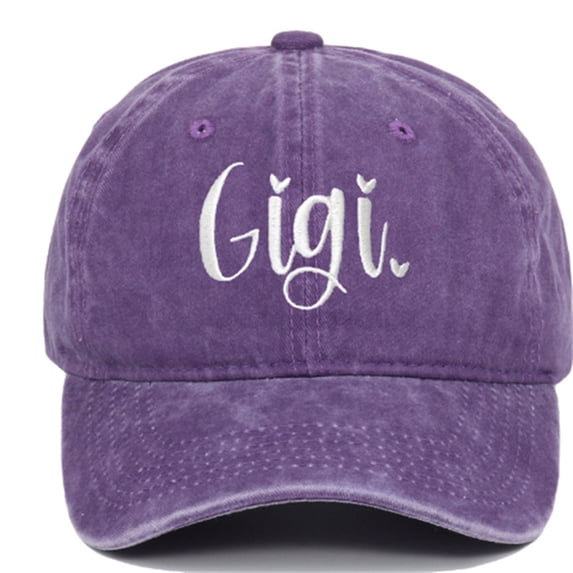 Women Vintage Washed Twill Baseball Cap JIANLAI with Gigi Heart Embroidery Adjustable Low Profile Curved Brim Dad Hat Gift for Grandma Daily Outdoor Travel Casual Wear