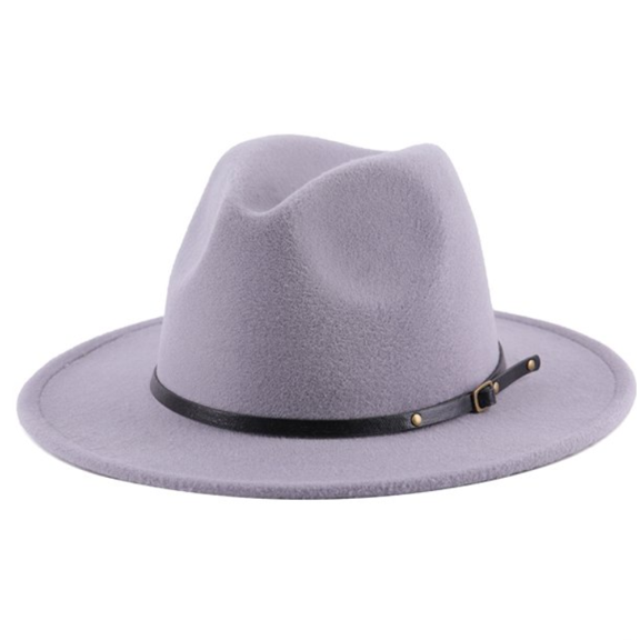 Women Vintage Wide Brim Wool Fedora Panama Hat with Belt Buckle