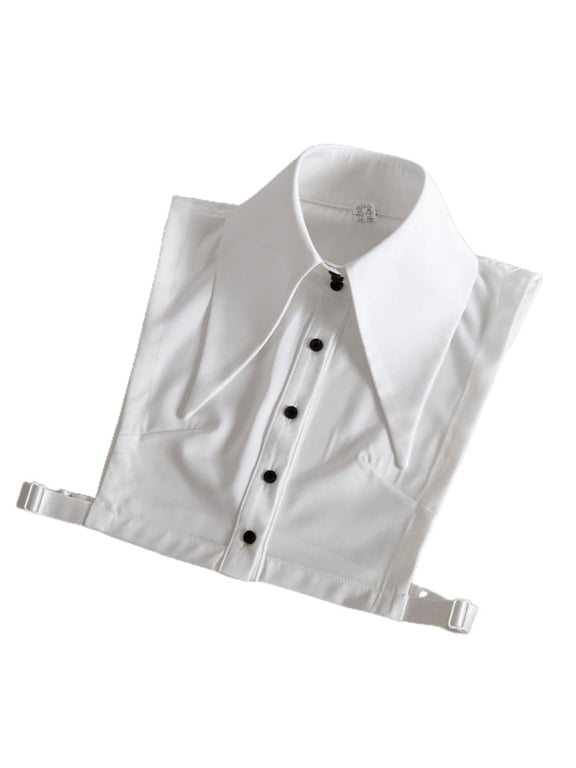 Women Vintage Wide Lapel White False Fake Collar Button Down Detachable Half Top Blouse Adjustable Decorative Dickey