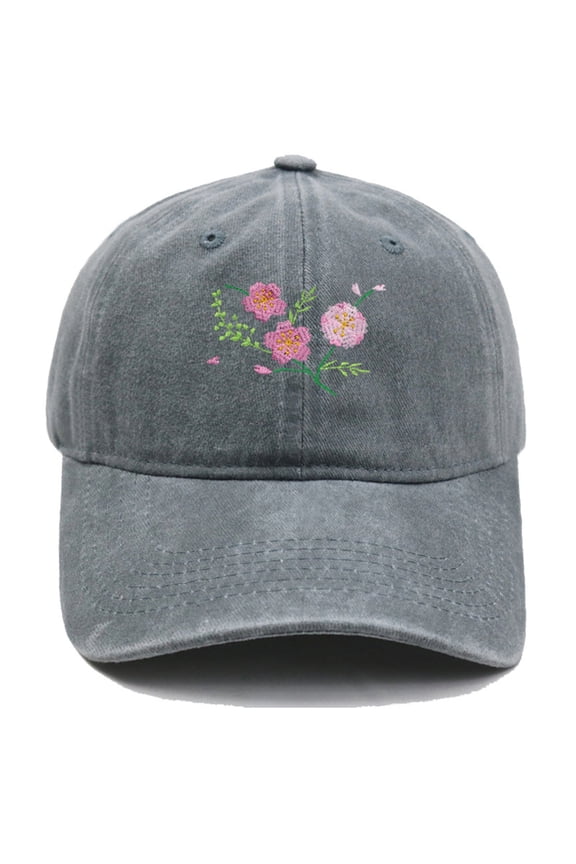 Women Visor Hat for Outdoor AURORADY Hand Embroidered Flower Design Baseball Cap, Grey One Size Baseball Caps