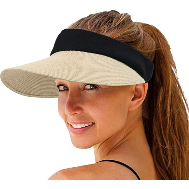 Women Visor Hats Summer Sun Protection Beach Hat Wide Brim Straw Visors