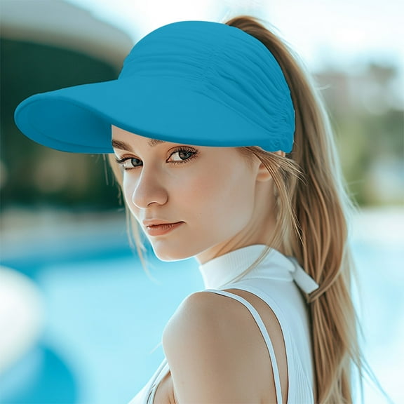 Taotanxi Women Visor Sun Hat Wide Brim Hat Adjustable Foldable Ponytail Beach Hat Summer UV Protection Outdoor Cap UPF 50 