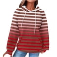 thumbnail image 1 of Women Waffle Knit Hoodie with Pocket Raglan Long Sleeve Drawstring Gradient Color Block Hooded Sweatshirt Pullover (S, Red-Stripes), 1 of 5