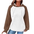 thumbnail image 1 of Women Waffle Knit Hoodies Long Sleeve Color Block Drawstring Pullover Sweatshirts Fashion Casual Comfy Fall Clothes, 1 of 4