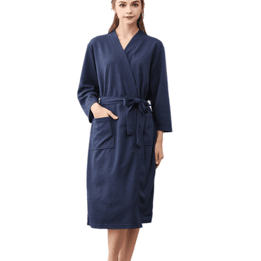 Women Waffle Knit Kimono Spa Robe Soft Cozy Breathable Lightweight Bathrobe with Side Pockets