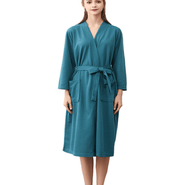 Women Waffle Knit Kimono Spa Robe Soft Cozy Breathable Lightweight Bathrobe with Side Pockets