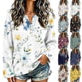 thumbnail image 1 of Women Waffle Knit Long Sleeve Henley Top Gradient Color Half Button V Neck Shirt Loose Fit Casual Tunic Blouse S, 1 of 7