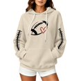 thumbnail image 1 of Women Waffle Knit Pullover Hoodie, Football Heart Graphic Long Sleeve Hooded Sweatshirt, Oversized Game Day Fan Top with Kangaroo Pocket for Sports Party Daily Fall Wear, 1 of 4