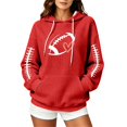 thumbnail image 1 of Women Waffle Knit Pullover Hoodie, Football Heart Graphic Long Sleeve Hooded Sweatshirt, Oversized Game Day Fan Top with Kangaroo Pocket for Sports Party Daily Fall Wear, 1 of 4