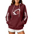 thumbnail image 1 of Women Waffle Knit Pullover Hoodie, Football Heart Graphic Long Sleeve Hooded Sweatshirt, Oversized Game Day Fan Top with Kangaroo Pocket for Sports Party Daily Fall Wear, 1 of 4