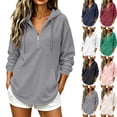 thumbnail image 1 of Women Waffle Knit Quarter Zip Hoodie Sevevn Drawstring Kangaroo Pocket Long Sleeve Loose Fit Casual Oversized Pullover Sweatshirt, 1 of 4
