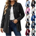 thumbnail image 1 of Women Waffle Knit Shacket Sevevn Point Collar Button Down Oversized Fit Textured Waffle Fabric Dual Chest Pockets Long Sleeve Outerwear For Daily Casual Wear, 1 of 8