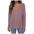 thumbnail image 1 of Women Waffle Knit Shirts V-Neck Long Sleeve Casual Pullover Loose Blouses Fall Winter Plain Lightweight Tops Pockets, 1 of 4