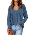 thumbnail image 1 of Women Waffle Knit Tops Casual Long Sleeve Shirts Solid Color V Neck Shirt, 1 of 5